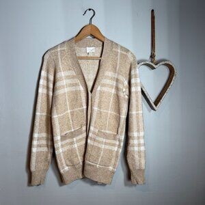 Cyrus Academia Eclectic Grandpa Quiet Luxury V-Neck Plaid Cardigan SMALL Oatmeal
